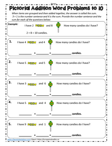 Pictorial Addition Word Problems to 10